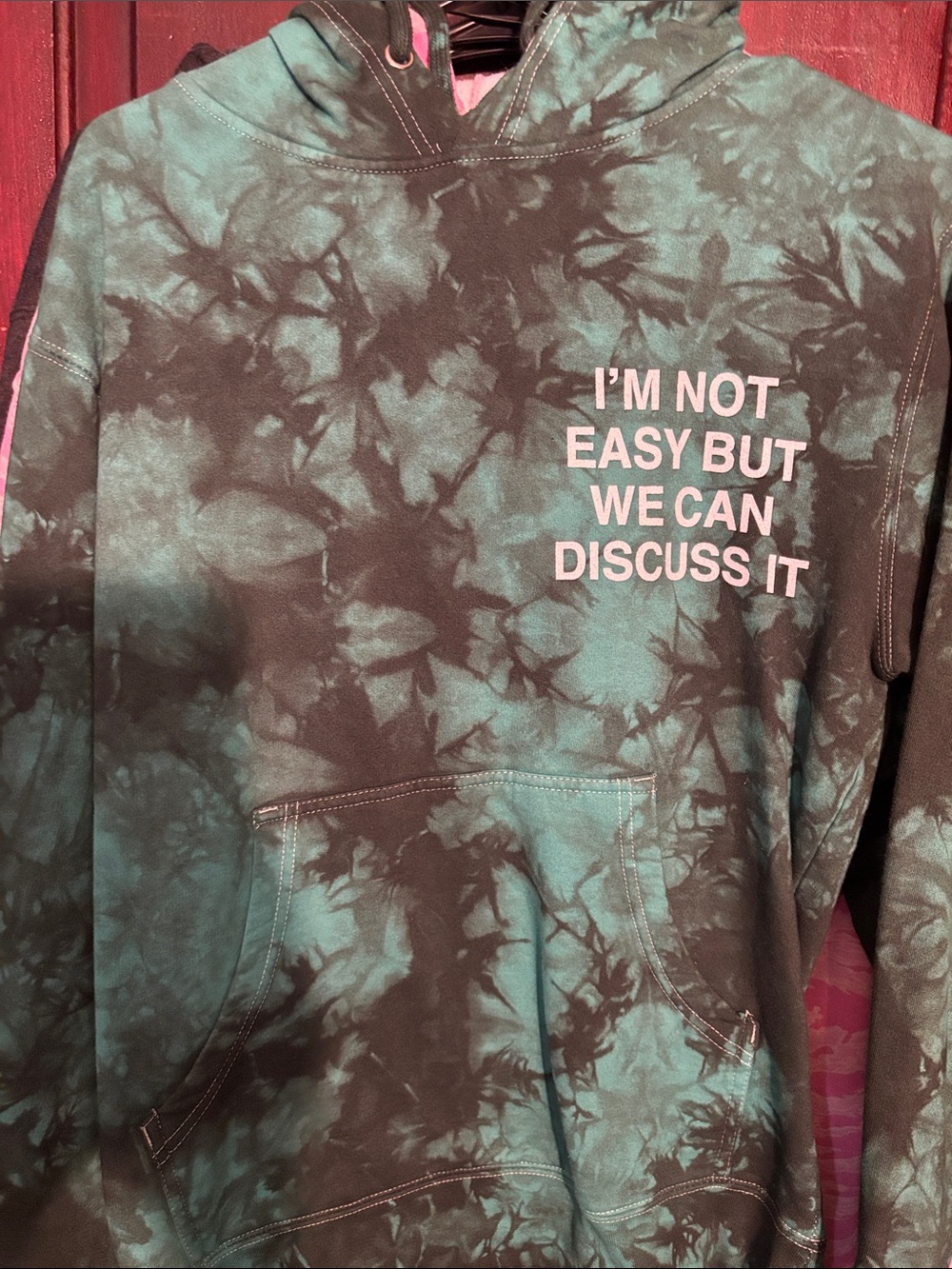 Tie-Dye Green Pullover Hoodie with Attitude Slogan